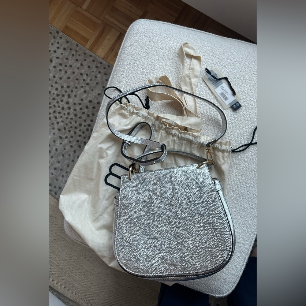 BNWT My Best Bag Eveline Silver pebbled leather crossbody Bag and dust bag